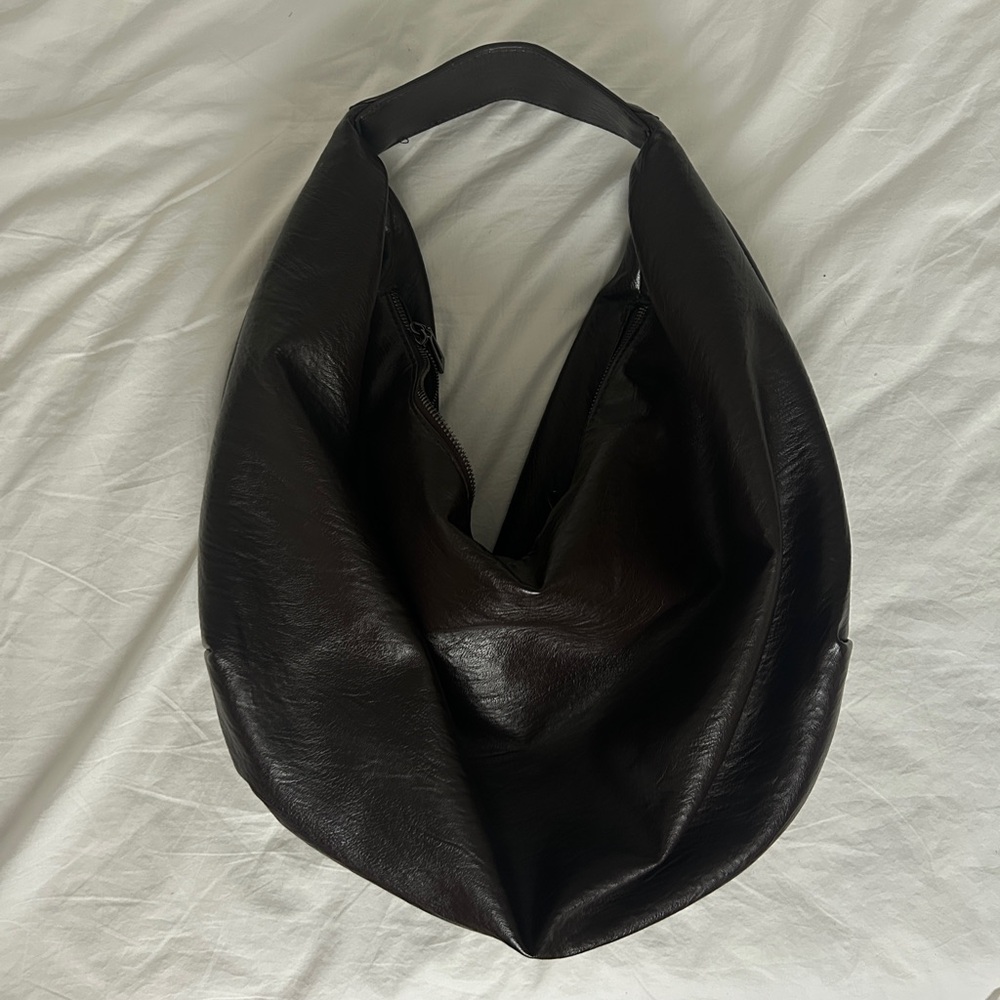 Brown vegan leather hobo bag